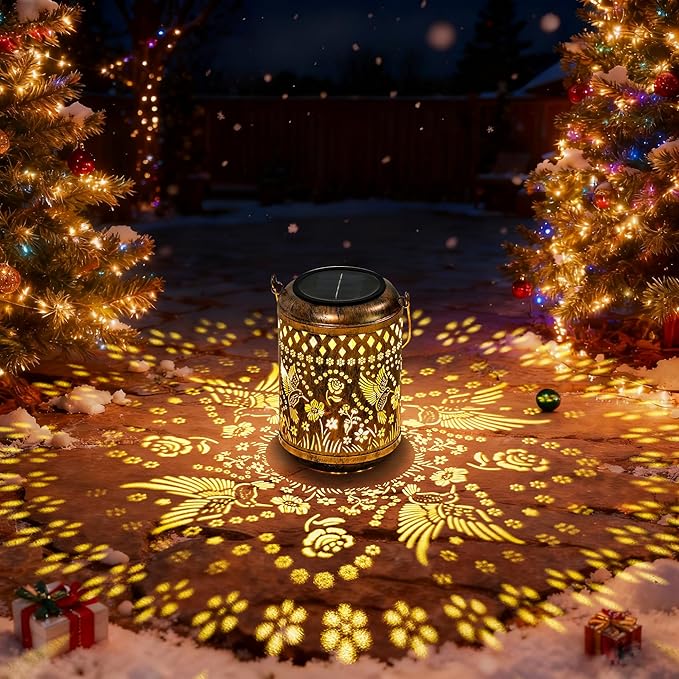 Solar Lanterns Hummingbird Christmas Garden Decor, 1 Pack Hanging Christmas Solar Lights Gifts for Mom Outdoor Waterproof Vintage Table Metal Lights for Yard, Patio, Lawn, Balcony, Pathway