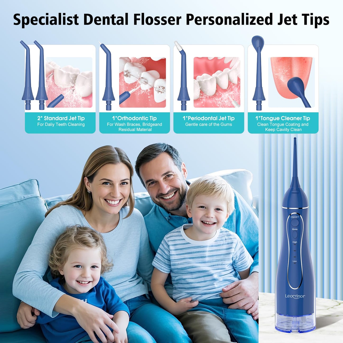 Leominor Water Flosser Pick for Teeth, 300ML Portable Oral Irrigator Upgraded Tank Removable,IPX7 Waterproof, Rechargeable Travel Teeth Cleaner, Professional Electric Flossing Machine (Pink)