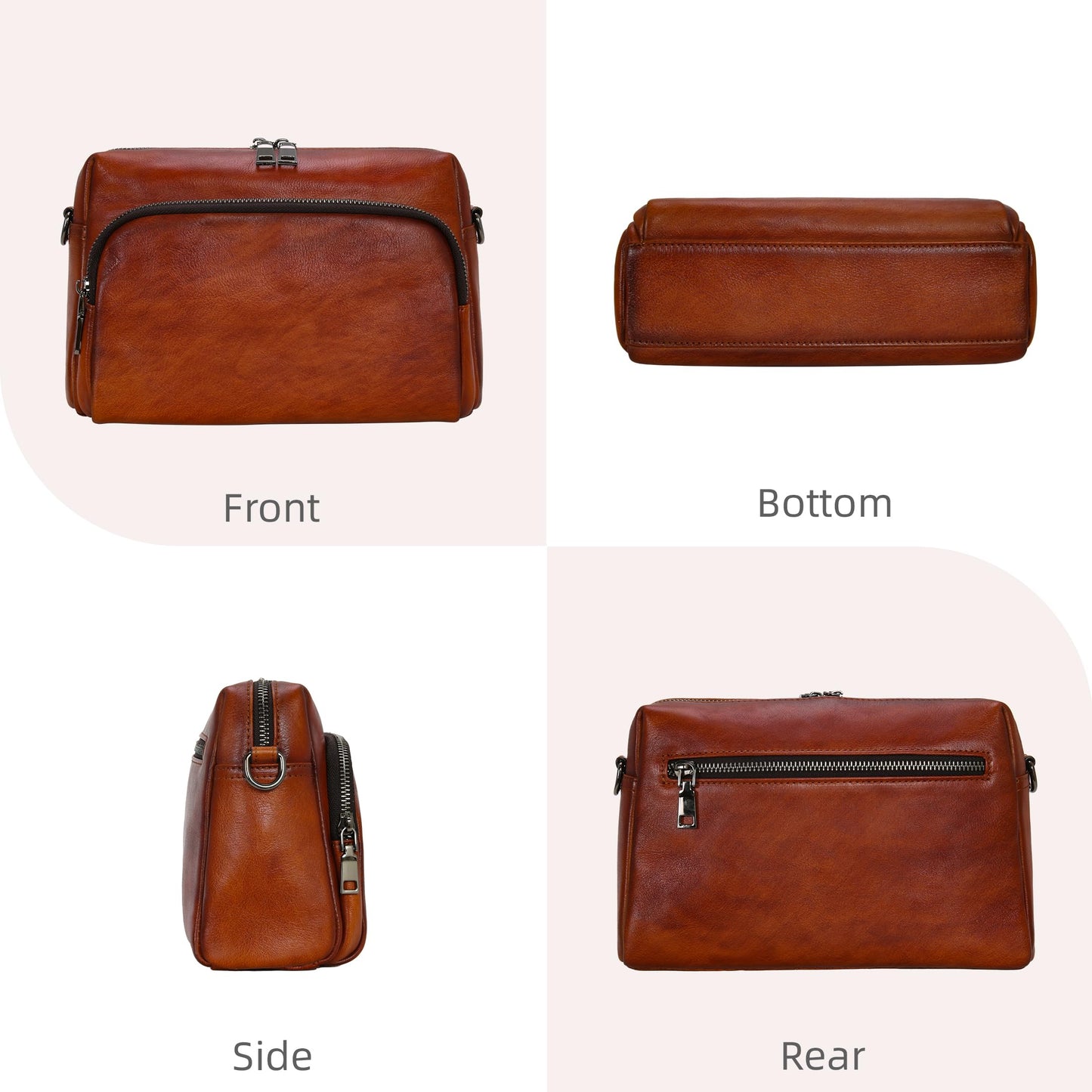 Iswee Genuine Leather Purses and Handbags for Women Crossbody Bags Small Fall Purse Travel Satchel Shoulder Handbag with Guitar Strap Pocketbooks Everyday Bag (Brown)