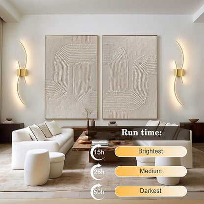 Battery Operated Wall Sconces with Remote Control, Stepless Colors 3000K-6000K & Dimming, LED Gold Wireless Wall Light for Living Room, Hallway, Bedroom, 39.3 Inch (1 Pack)