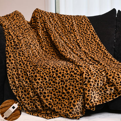 MERRYLIFE Heated Blanket Cozy Soft Electric Blanket with 4 Heating Levels&8 Hours Auto Off Overheat Protection Machine Washable UL&FCC Certification Use for Home Couch (Cheetah,50" 60")