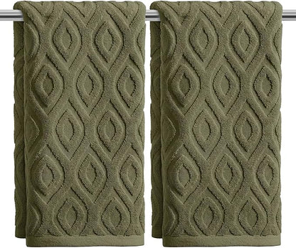 Artoid Mode 2 Pcs Olive Green 3D Diamond Grid Jacquard Hand Towels