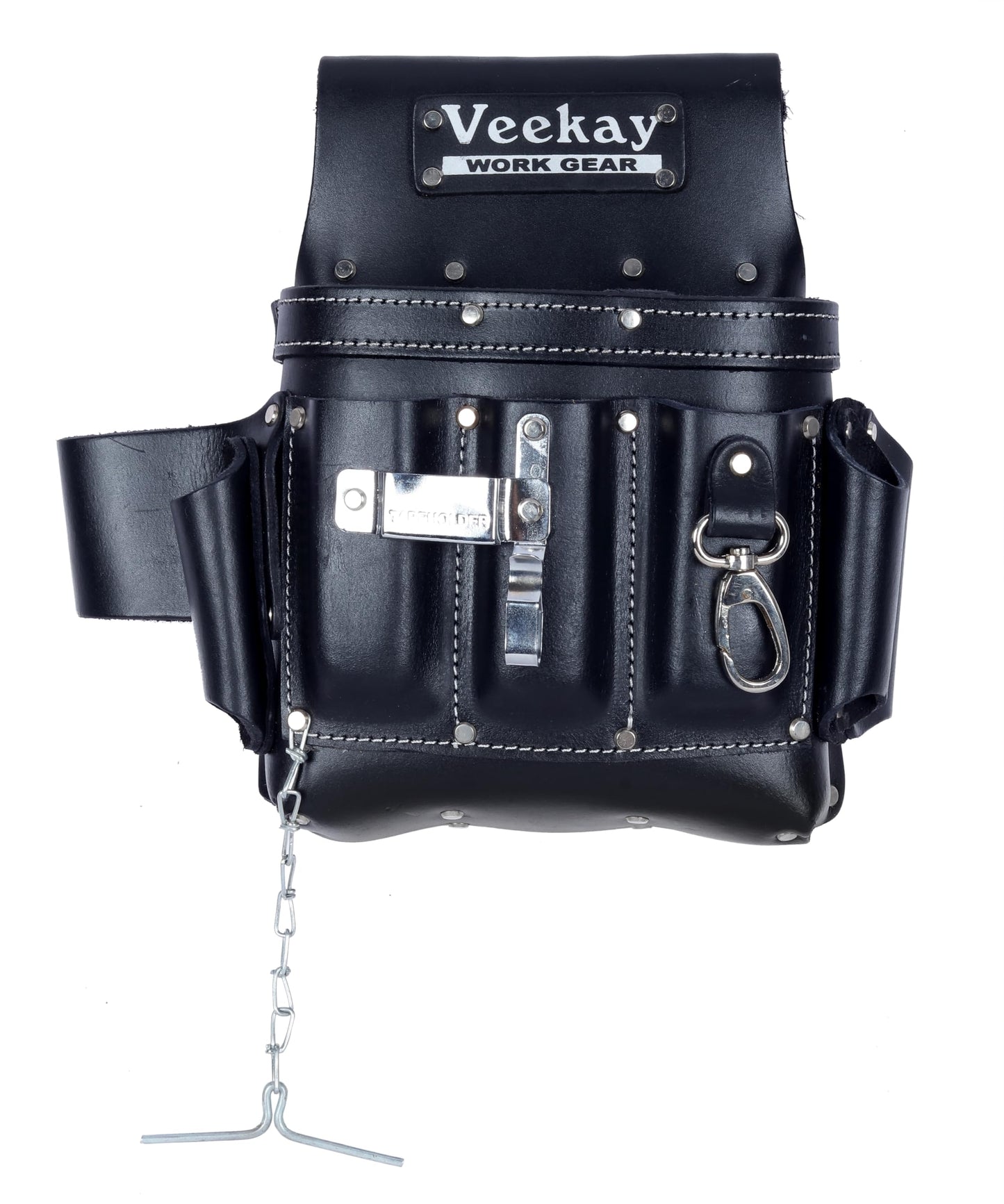 VEEKAY Tool Pouch for Electricians - 10 Pocket Leather Organizer for Electricians, Carpenters & Construction Workers, Professional Leather Tool Pouch, Durable, Professional Heavy Duty Pouch - Black