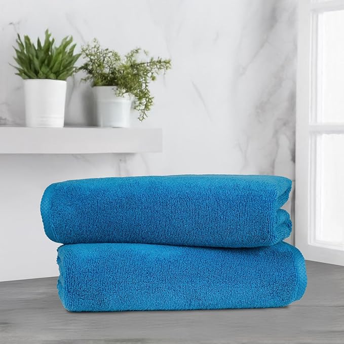 Amazon Basics 2-Piece Quick-Dry Oversize Bath Towel, 100% Cotton, Lake Blue