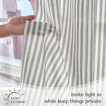 jinchan Striped Linen Kitchen Curtains 36 Inches Tier Curtains Farmhouse Modern Cafe Style Small Window Treatments Airy Light Filtering Rod Pocket for Living Room Bathroom 2 Panels Charcoal Grey