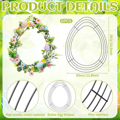 6 Pcs 12-16 inch Wreath Metal Frame Form Floral Garden Wire Wreath Form for DIY Craft Project Indoor Outdoor Holiday Hanging Decor(Egg)