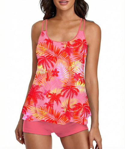 Stylish Swim Suits for Women Slimming Tankini Set Adjustable Straps 2 Piece Swimwear Tropical Hawaii Beach Pool Party Photoshoot Flattering Hides Belly Perfect for Vacation Pink Red S