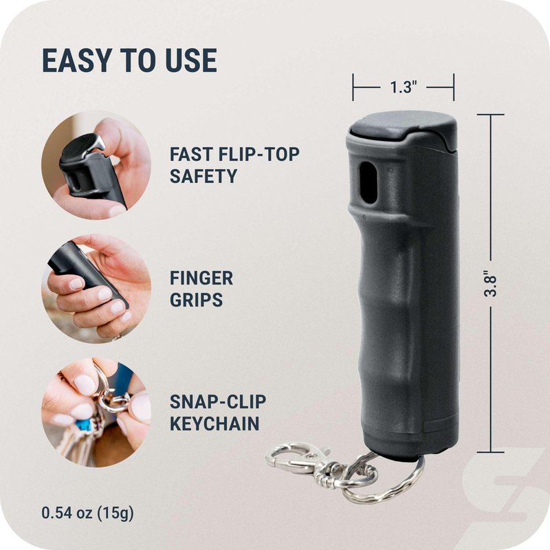 SABRE Pepper Spray with Fast Flip Top Safety & Snap‑Clip Keychain for Self Defense - Maximum Police Strength OC with UV Marking Dye, Finger Grip, 10‑Sec. Spray, 14-ft Range, Made in USA, 0.54 fl oz