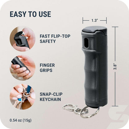 SABRE Pepper Spray with Fast Flip Top Safety & Snap‑Clip Keychain for Self Defense - Maximum Police Strength OC with UV Marking Dye, Finger Grip, 10‑Sec. Spray, 14-ft Range, Made in USA, 0.54 fl oz