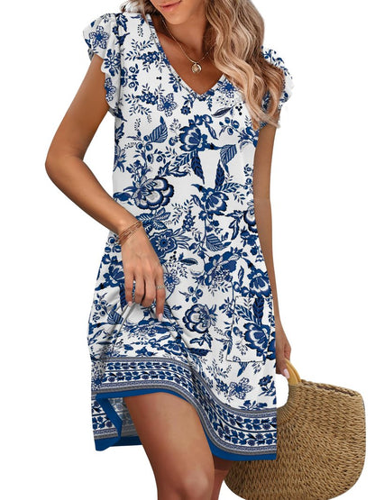 OFEEFAN Spring Summer Dresses for Women Resort Wear 2026 Sundresses Beach Vacation Clothes Boho Casual Outfits Print 07 L