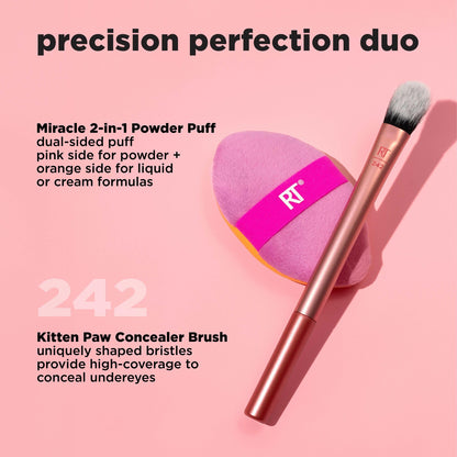 Real Techniques Matte & Merry Ultimate Blending 4 Piece Holiday Gift Set, Foundation Makeup Sponge, Dual-Sided Powder Puff, & 2 Makeup Brushes, Kitten Paw Brush, Stocking Stuffer, Limited Edition
