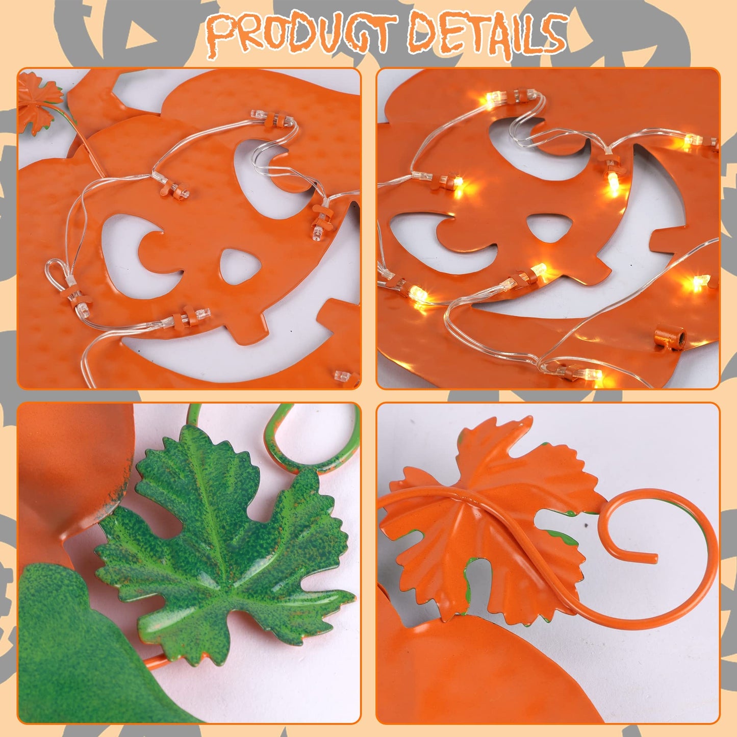 Juegoal 3 Pack Halloween Lighted Pumpkin Garden Stakes, Metal Jack-o-Lantern Light Up Outdoor Decor, Halloween Yard Signs with Battery Powered & Timer, Decorative Pumpkins Figurine for Lawn Pathway