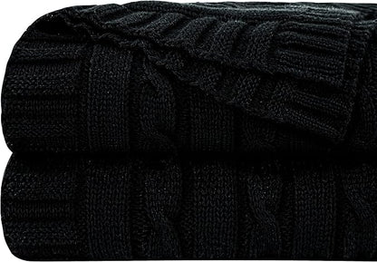 NTBAY 100% Pure Cotton Oversize (60x80) Cable Knit Throw Blanket, Super Soft Warm Knitted Throw Blanket for Bed, Sofa, Chair, Couch - Extra Cozy, Machine Washable, Comfortable Home Decor, Black