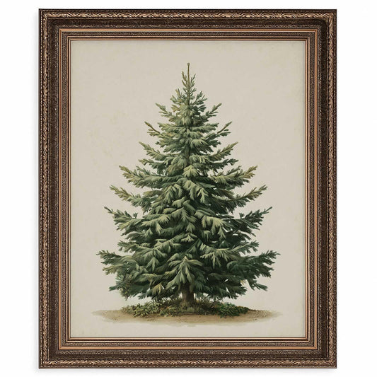 Vintage Christmas Tree Wall Art Print, Antique Botanical Pine Illustration, Rustic Holiday Winter Decor, Neutral Cottagecore Christmas Print, Farmhouse Christmas Wall Decor, Unframed (8x10 inches)