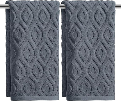 Artoid Mode 2 Pcs Grey 3D Diamond Grid Jacquard Hand Towels