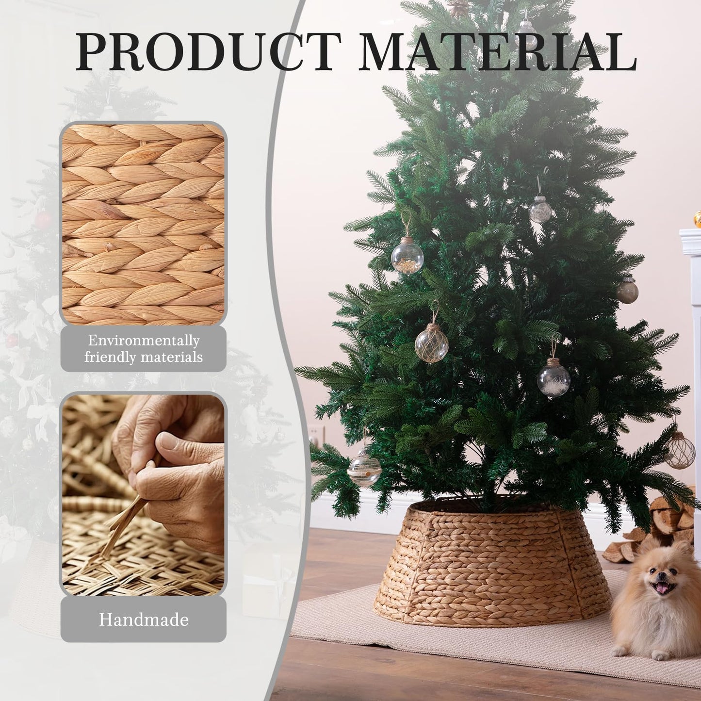 Voplintra 28in Large Christmas Tree Collar - Woven Hyacinth Tree Collars for Artificial Trees - Rattan Rustic Farmhouse Basket for Tree Base Cover with Cord Cut-Out for 6ft 7.5ft Tree (Natural)