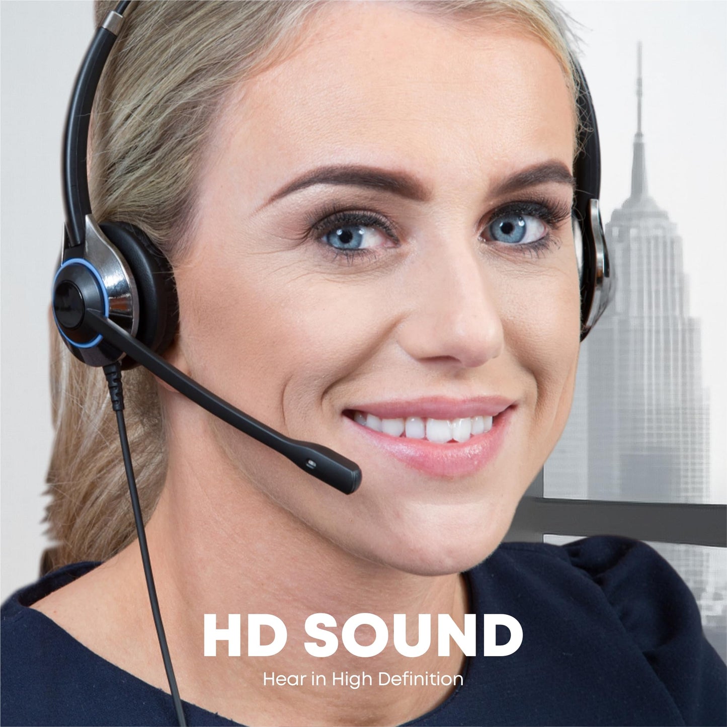 TruVoice HD-550 Office and Call Center Wired QD Headset with Noise Canceling Microphone and HD Speakers - Compatible with Mitel, Nortel, Avaya, Poly, Polycom, Shoretel, Digium, ESI, Fanvil Desk Phones