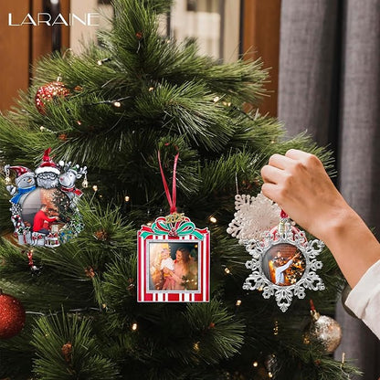 Laraine Christmas Tree Ornaments – 3-Piece Decorative Hanging 2025 Holiday Keepsake Gift Pendant with 2” Photo Frame Insert for Picture of Pet (3-Piece Gift Set (2025))