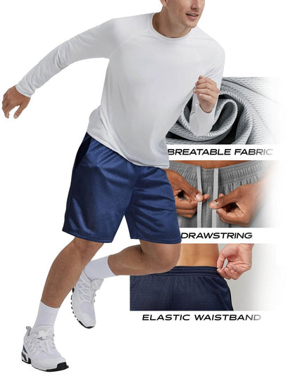 Hat and Beyond Mens Lightweight Basic Mesh Solid Basketball Jersey Workout Fitness Gym Shorts (X-Large, 1ihb01_Black)