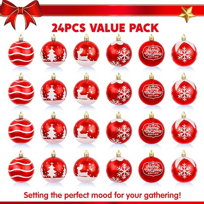 Joiedomi 24 Pcs 2.3” Red & White Christmas Ball Ornaments, Shatterproof Plastic Christmas Tree Ornaments, Hanging Decor for Wreath Garland Party Weddings Holidays