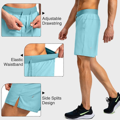 Soothfeel Men's Running Shorts with Zipper Pockets 7 Inch Lightweight Quick Dry Gym Athletic Workout Shorts for Men (Light Blue, 3XL)