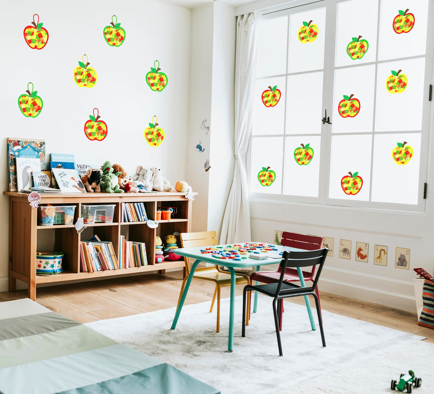 Renbuzhu 40PCS Back to School Apple-Shaped Crafts Bulk: Tissue Paper Sign Suncatchers, First Day of Classroom Activities DIY Kit, Fall Decorations, Window Stained Glass Effect Art Supplies