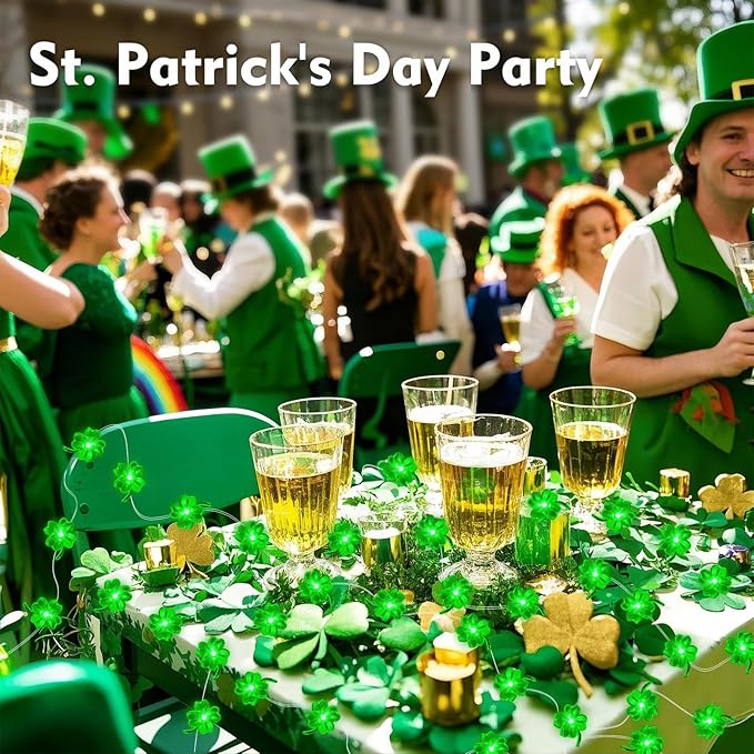Aogist St. Patrick 's Day Decorations Clover String Lights, 16 ft 50 LED Green Shamrock Fairy Light for Saint Patrick’s Day Decor, Lucky Irish Decals Party Ornaments, Irish Party Supplies (1 Pack)