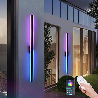 TODOLUZ 2-Pack 48-Inch Outdoor Long Linear RGB Wall Light Fixture, IP65 Waterproof 30W LED Wall Mounted Lamp with Remote Control for Outdoor/Indoor Party Gathering