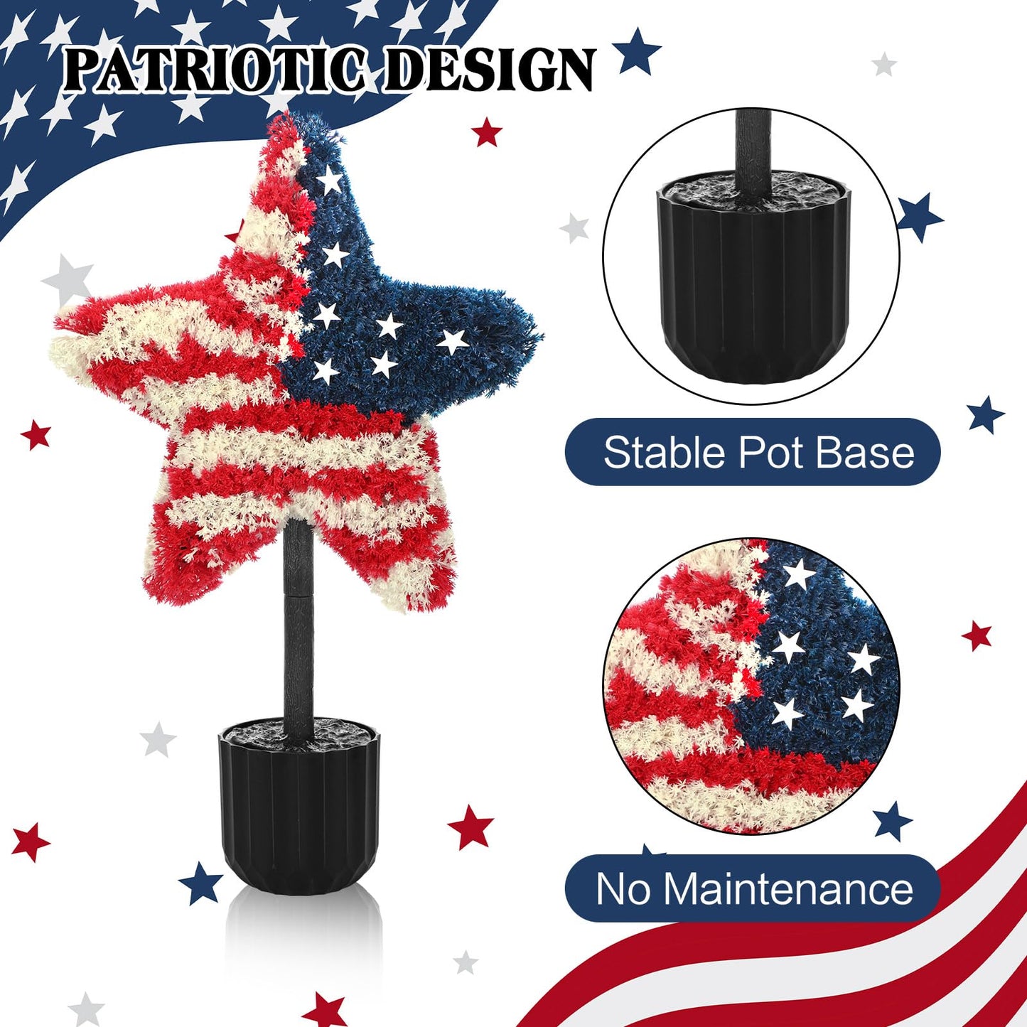 Sureio 2 Pack Patriotic Front Porch Decorations 25.6 Inch Red White Blue Star Topiary Trees for 4th of July Outdoor Decor Front Door Entryway Garden Independence Day