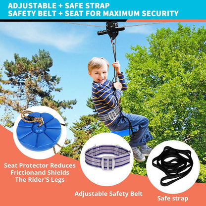 HOKINETY Zip Line Kit for Kids Adults : Up to 450Lbs 200FT Quick Setup Zipline for Backyard Outdoor with 100% Rust Proof Removable Trolley Swing Seat Safety Harness Spring Brake