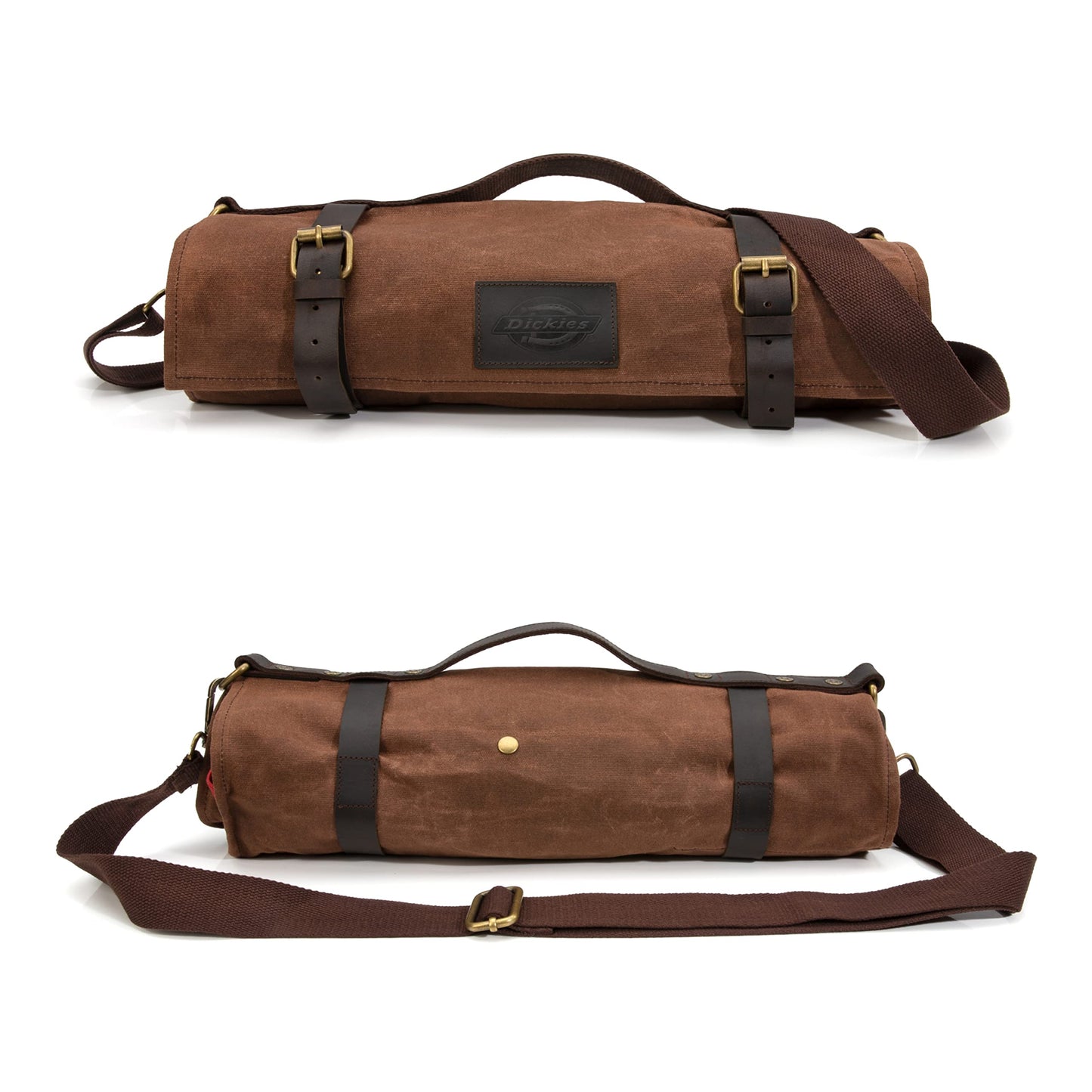 Dickies Chef Knife Roll Bag Portable Organizer and Cutlery Storage Roll, Waxed Canvas and Leather, Medium