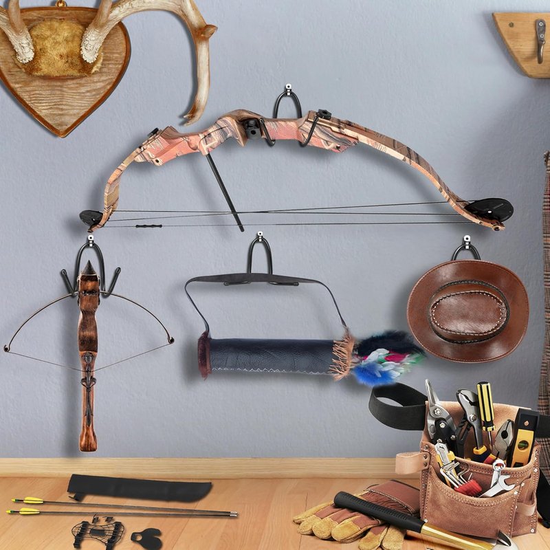 Bow Hanger Display Rack - Wall-Mounted Archery Holder with Rubber Protection | Supports Up to 22 Lbs