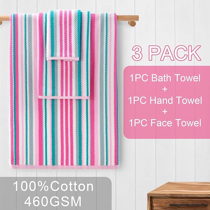 Pink Soft Towel Set, 1 Bath 28"x52", 1 Hand 16"x27", 1 Wash Cloth 13"x13