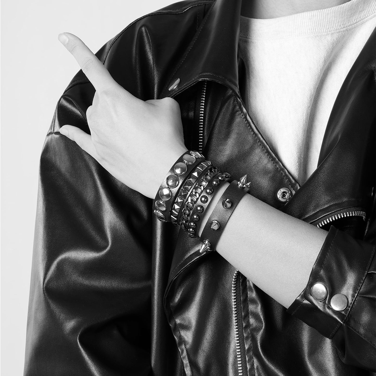Eigso 3 Pcs Leather Punk Bracelets for Men Women of Rock Rivet Wrap Retro Spike Bracelet Adjustable