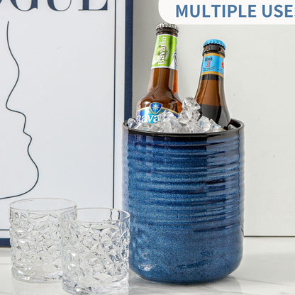 HASENSE Large Ceramic Utensil Holder, 7.4" Kitchen Utensil Crock for Countertop, Modern Farmhouse Utensil Organizer Caddy for Cooking Utensil Set, Blue Kitchen Decor