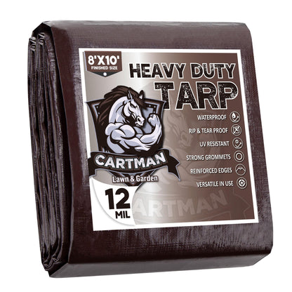CARTMAN Finished Size 8x10 Feet Extra Thick 12 Mil Heavy Duty Poly Tarp, Multipurpose Protective Cover, UV Resistant, Waterproof Poly Tarpaulin with Reinforced Edges