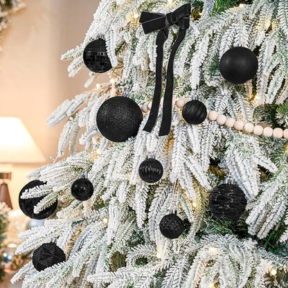 JORNOY Christmas Tree Ornaments Set, 47 Pack Assorted Shatterproof Hanging Balls Decorations, Plastic Bulbs Bulk with Lanyard for Home Holiday Party Decor, 3-Sizes (Pure Black)