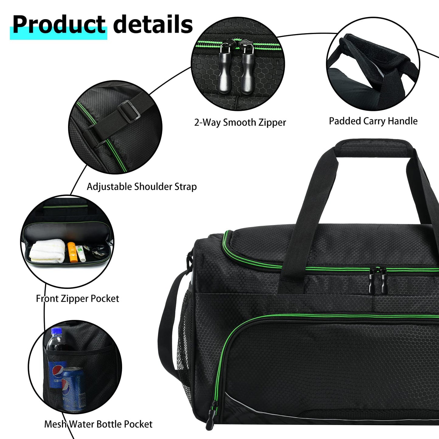 Gym Bag for Men - 55L Black Durable Large Duffle Bag for Travel, Workout, Fitness & Sport
