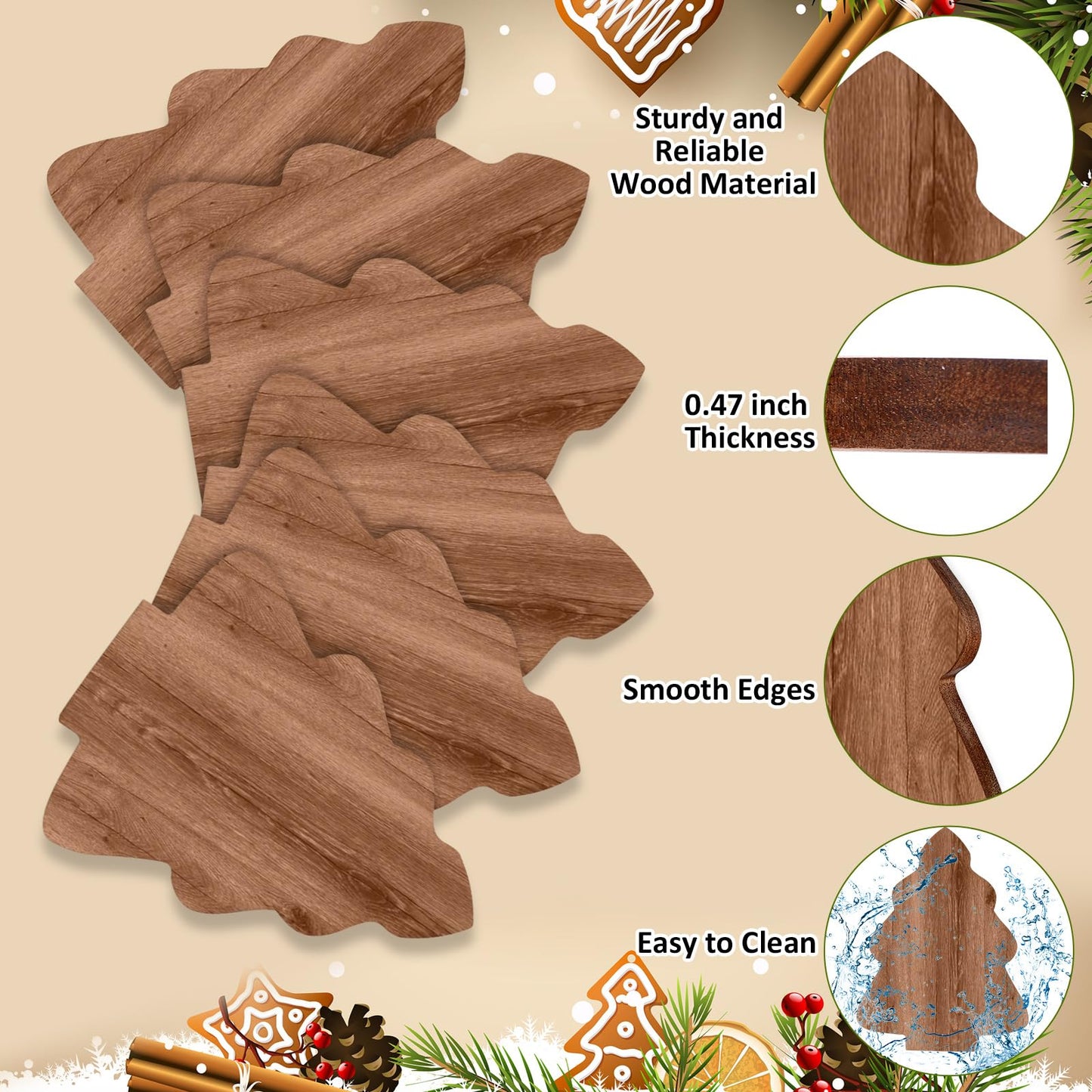 Teenyyou 12 Pcs Christmas Tree Cutting Boards Gift with Cheese Knives Bulk Xmas Charcuterie Board for Kitchen Wooden Bread Serving Tray Platters for Holiday Party Decoration(Acacia Wood)