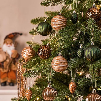 JORNOY Christmas Tree Ornaments - 2.36inch/60mm Shatterproof Ornaments for Christmas Tree Set, Plastic Decorative Hanging Balls Ornaments for Xmas Tree Decorations, 40ct (Earth Tone)