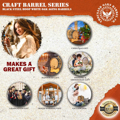 2 Liter Oak Aging Barrel with Wood Stand, Bung & Spigot - Mini Whiskey Barrels for The Home Alcohol Distiller, Moonshiner & Winemaker - Age Cocktails, Bourbon, Whisky, Tequila, Rum, Mead Wine (2L)