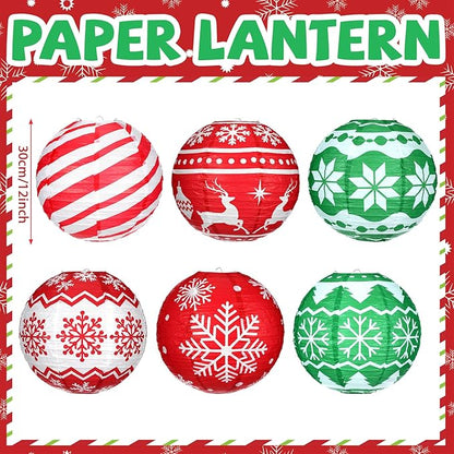Bencailor 12 Pcs Christmas Hanging Paper Lanterns Set Decorative Christmas Party Lanterns Round Hanging Lamps for Xmas Home Decoration Supplies Props Graduation Holiday Decor(Noble, 12 Inch)