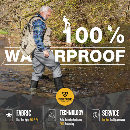 FISHINGSIR Fishing Waders for Men, 2-Ply Nylon/PVC Waterproof Women Chest Wader with Boots, Bootfoot Hunting Waders Camo