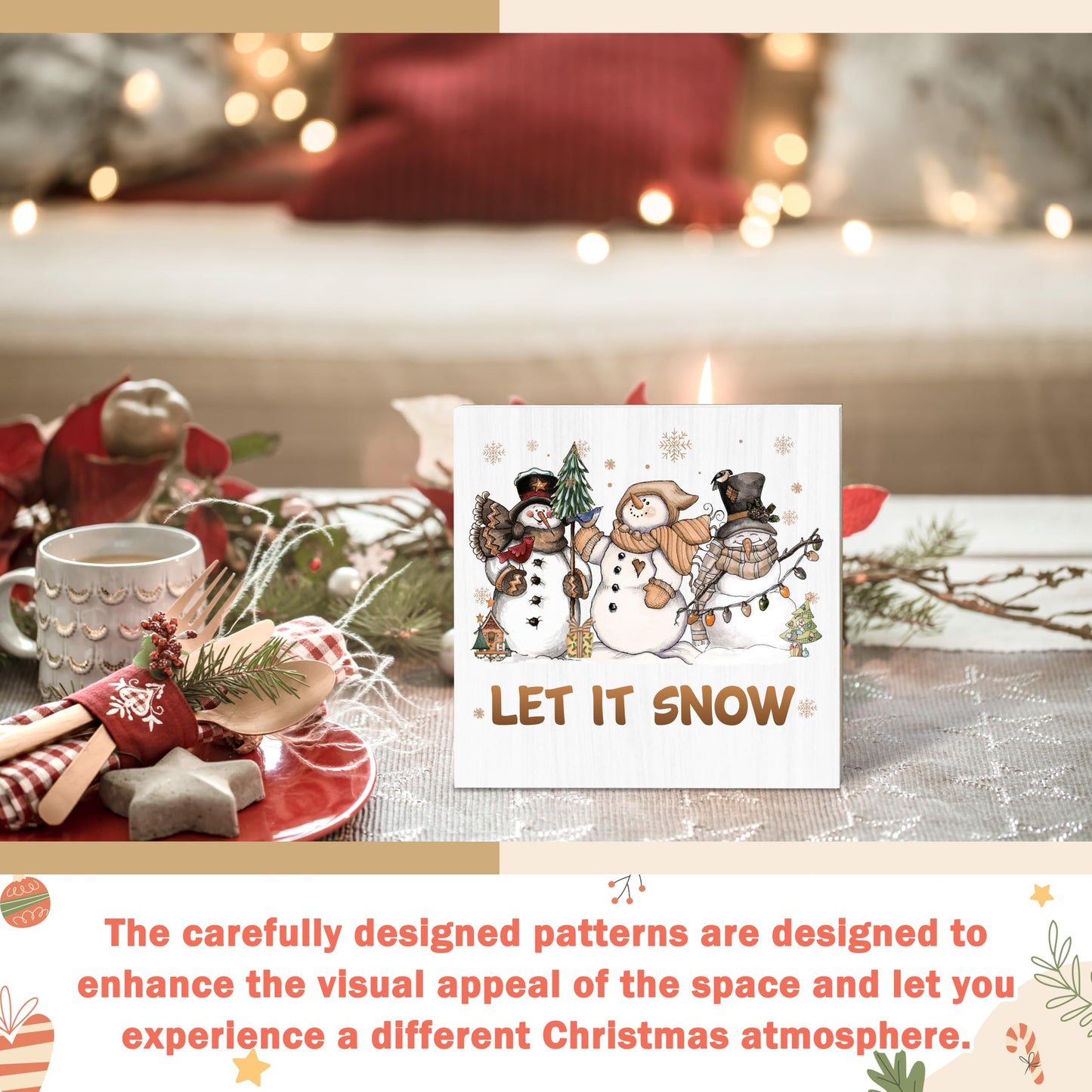 OXRUN Christmas Table Decorations, Winter Snowman Wooden Box Sign Decorative, Xmas Holiday Gifts for Women Men Home Office Shelf Decor 6 x 6 Inches - F05