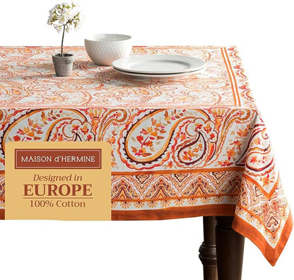 Maison d' Hermine Table Cloth Rectangle Table 100% Cotton 54 x 72 Inches Fall Tablecloth Reusable Everyday Use for Thanksgiving Christmas Decorations Dining Farmhouse Party (Palatial Paisley)