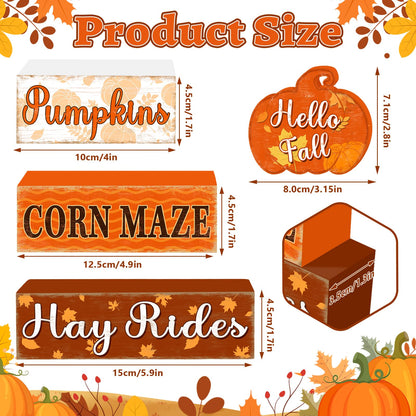 4 Pcs Fall Decorations for Home Thanksgiving Pumpkin Tiered Tray Decor, Fall Table Decor Farmhouse Rustic Wooden Pumpkin Block Sign Autumn Harvest Tabletop Centerpieces for Home Kitchen Indoor