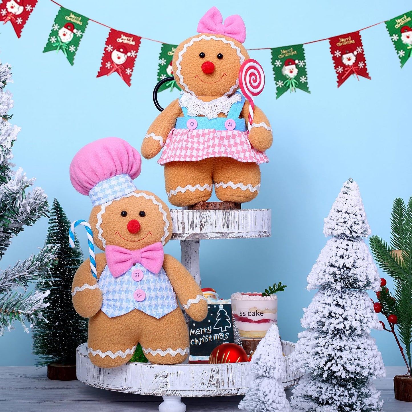 GAKSK Christmas Decorations Indoor Gingerbread Plush Hold Candy Cane Home Decor Gifts 11.8inch Gingerbread Stuffed Animal Doll Tree Toppers Christmas Decorations (2PCS)