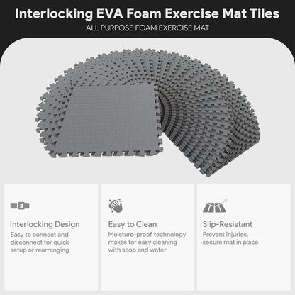 BalanceFrom Puzzle Exercise Mat 1/2" Thick, EVA Interlocking Foam Floor Tiles for Home Gym, Mat for Home Workout Equipment, Floor Padding for Kids, Gray, 24 in x 24 in x 1/2 in, 144 Sq Ft - 36 Tiles