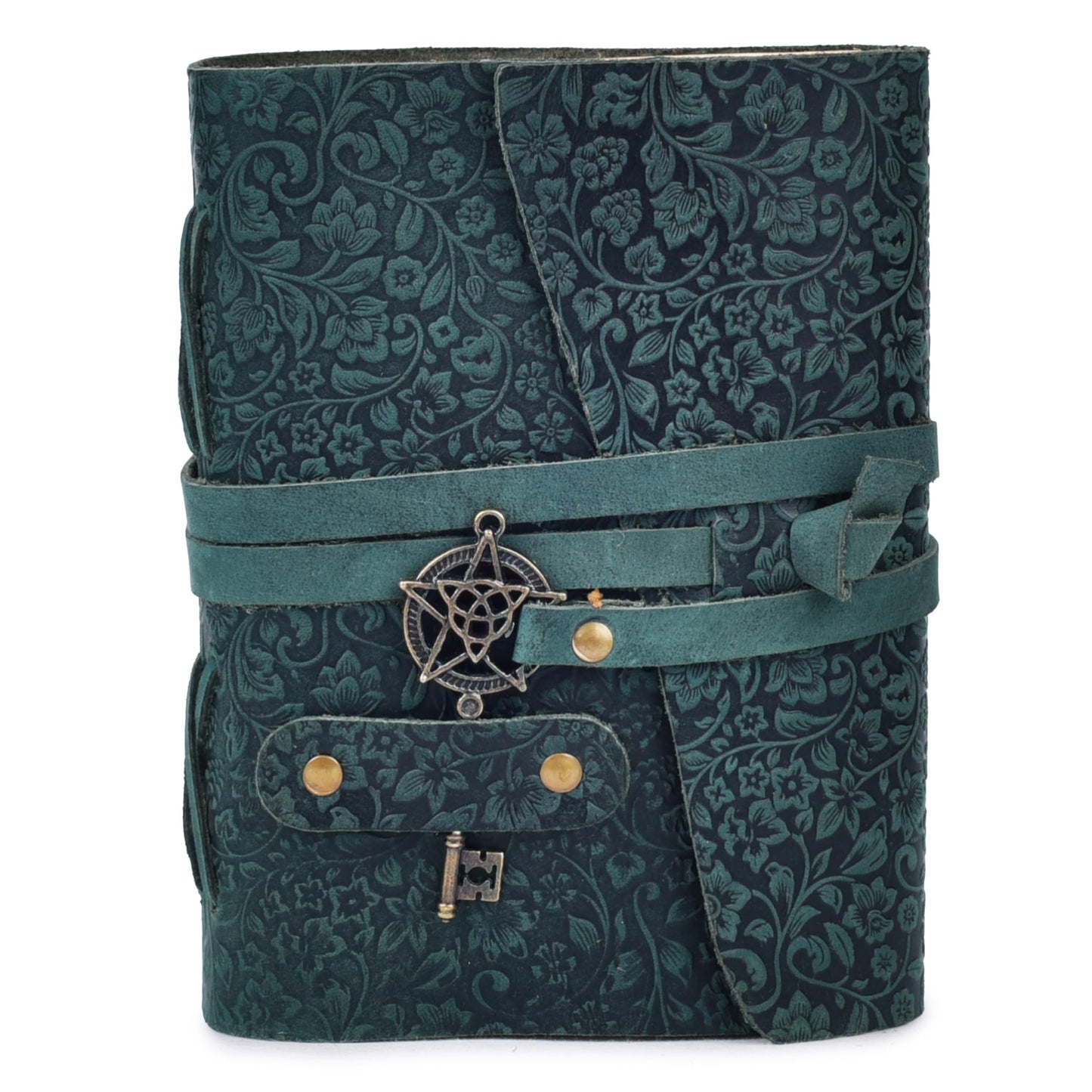 LEATHER VILLAGE Handmade Leather Bound Floral Embossed Journal for Women- Medium | 260 Pages Blank of Vintage Paper Writing, Sketchbook, Notebook - Turquoise - 7X5 Inches