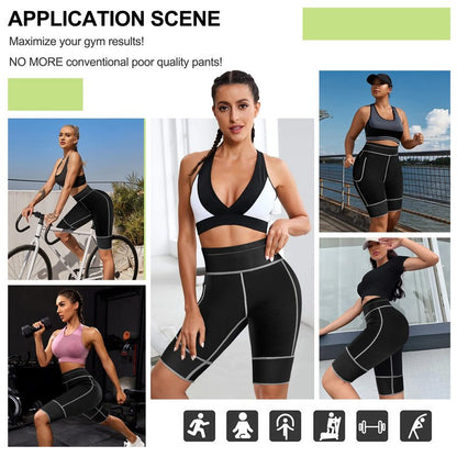 TrainingGirl Women's Hot Neoprene Sauna Sweat Shorts with Pocket Weight Loss Slimming Pants Workout Body Shaper Yoga Leggings (Black, L (See in Last Picture))